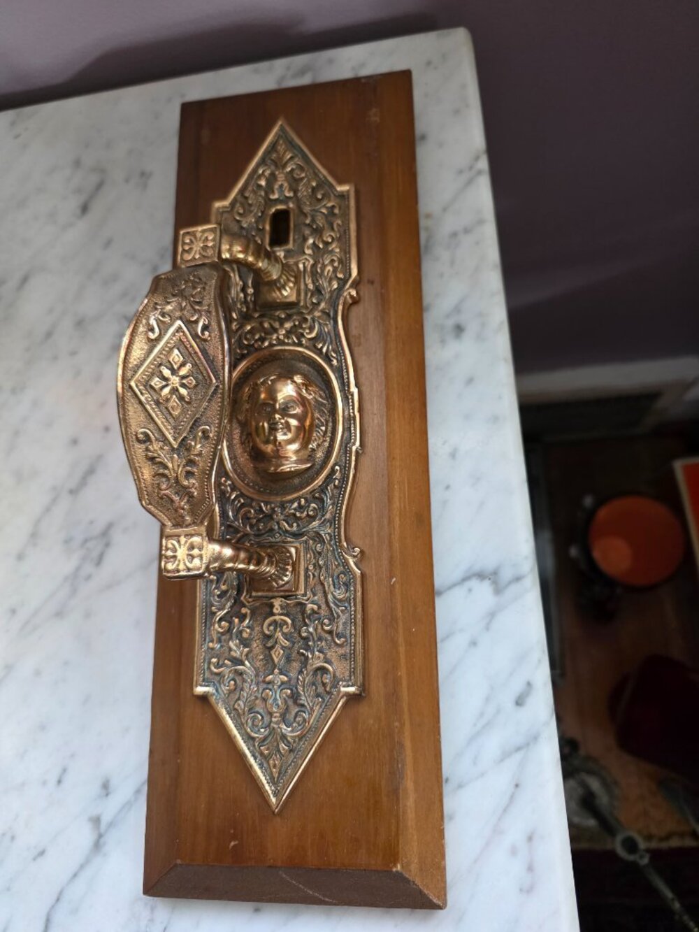 Vintage Victorian Ornate Brass Cherub Door Hardware Architectural Wall Decor - Picture 10 of 10